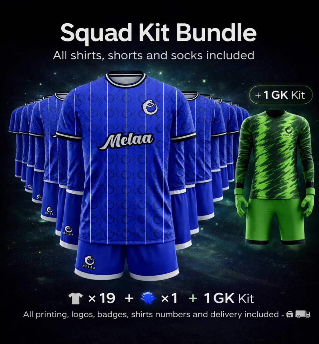 Mens Squad Kit Bundle - 20 Full Kits + free kit bag + 2 managers track tops